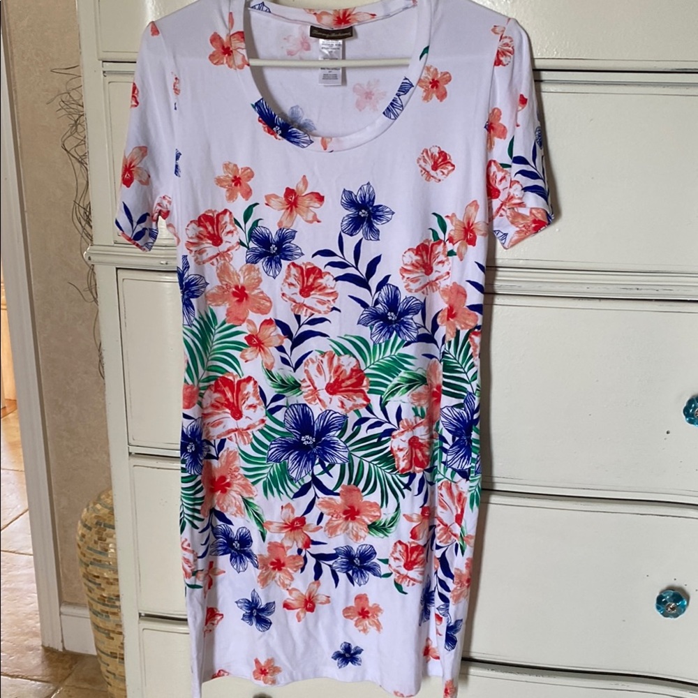 Tommy Bahama White Dress Cotton Spandex Hibiscus print S NWOT